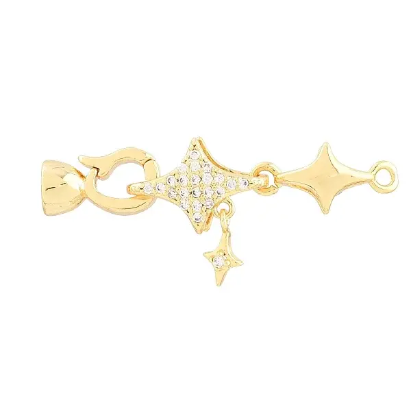 Brass Micro Pave Clear Cubic Zirconia Fold Oval Clasp