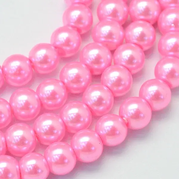 Baking Paint Pearlized Glass Pearl Round Bead Strands