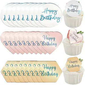 30Pcs 3 Styles Mirror Effect Acrylic Birthday Cupcake Insert Card Decoration