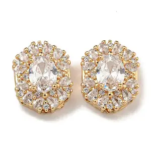 Oval Brass Micro Pave Cubic Zirconia Beads