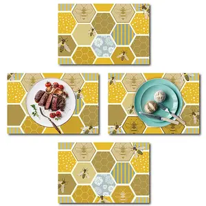 Rectangle with Bees Pattern Cotton Linen Cloth Table Mat