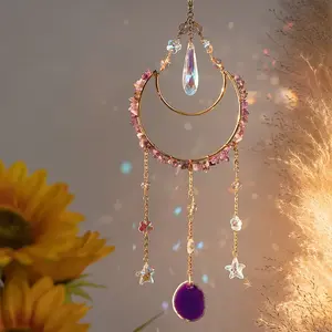 Moon Iron & Natural Amethyst Chip Pendant Decorations