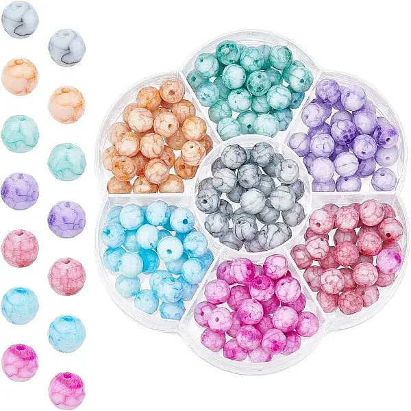 175Pcs 7 Colors Opaque Baking Paint Crackle Glass Beads