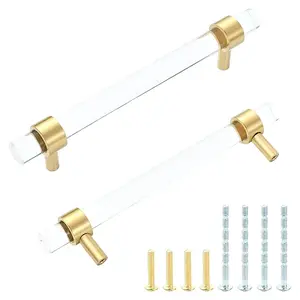 2 Sets Brass & Acrylic Drawer Cabinets Handles