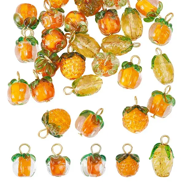 30Pcs 5 Styles Glass & Lampwork Pendants