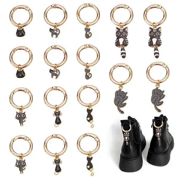 16Pcs 8 Styles Cat Shape Alloy Enamel Shoes Charms