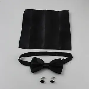 Polyester Pocket Towel Accessories & Bowknot Ties & Iron Cuffinks Sets