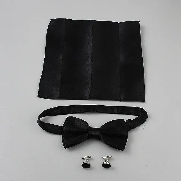 Polyester Pocket Towel Accessories & Bowknot Ties & Iron Cuffinks Sets