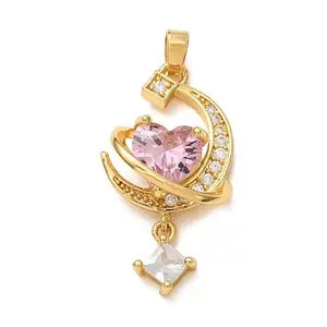 Brass Micro Pave Pink Cubic Zirconia Pendants