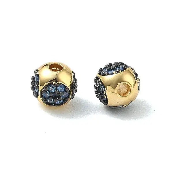 Brass Micro Pave Marine Blue Cubic Zirconia Beads
