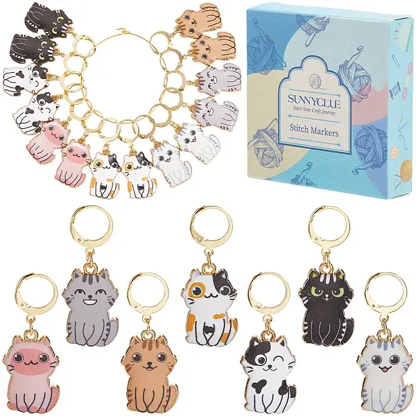 Alloy Enamel Pendants Cat Charms Locking Stitch Marker