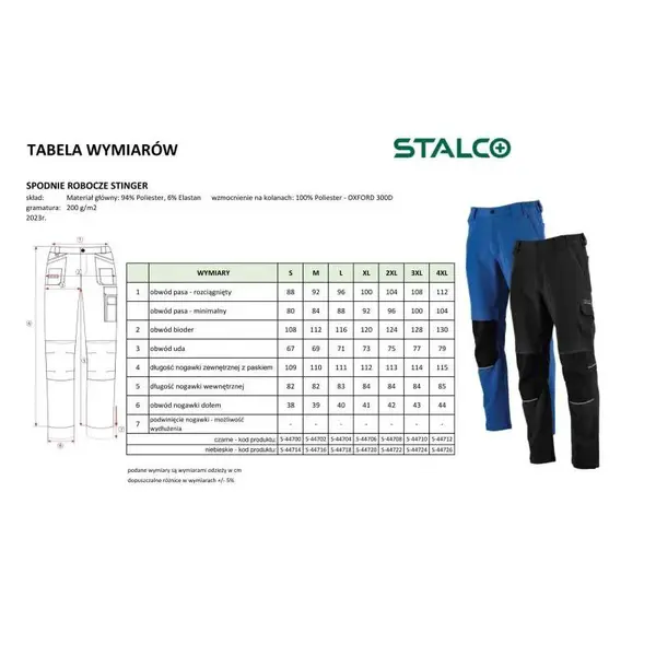 Kalhoty pracovní STINGER, černé, S/48, STALCO