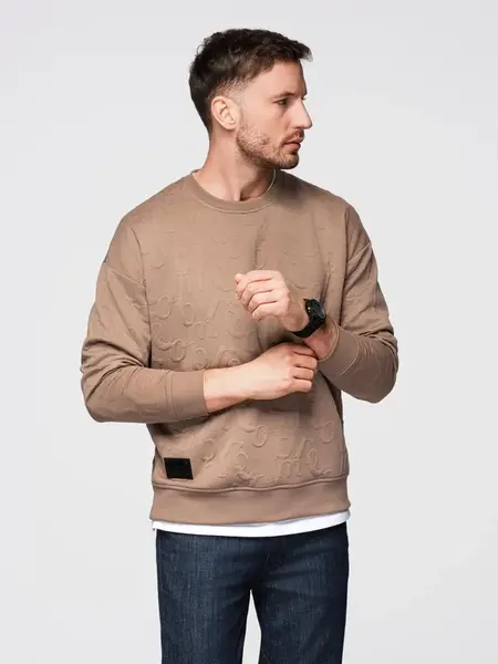 Ombre Men's RELAXED FIT sweatshirt with embossed letters - brown