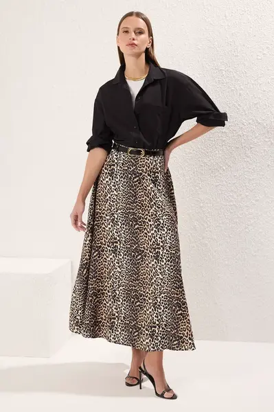 Trendyol Brown Leopard Patterned Woven Skirt