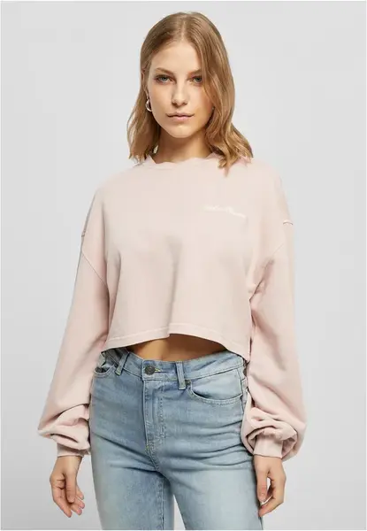Ladies Cropped Small Embroidery Terry Crewneck pink