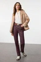 Trendyol Burgundy Coated High Waist Straight Jeans
