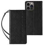 MG Magnet Strap knižkové kožené puzdro na iPhone 13 Pro Max, čierne