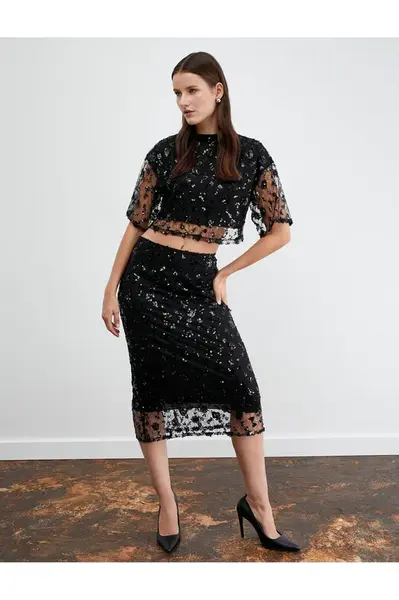 Koton Midi Sequined Sequin Skirt