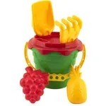 Sada na piesok plast vedro so sitkom 15 x 13cm, lopatka, hrabličky, 2 bábovky 4 farby