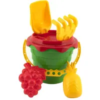 Sada na piesok plast vedro so sitkom 15 x 13cm, lopatka, hrabličky, 2 bábovky 4 farby