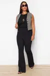 Trendyol Curve Black Slimming High Waist Flare/Flare Leg Knitted Plus Size Trousers