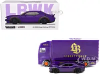Dodge Challenger SRT Hellcat "Liberty Walk" Purple Metallic with Plastic Transporter Packaging "Global64" Series 1/64 Diecast Model Car by Tarmac Wor