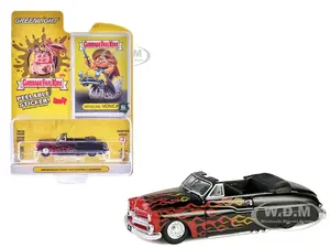 1950 Mercury Eight Convertible Lowrider Black with Flames "Menacing Monica" "Garbage Pail Kids" Series 7 1/64 Diecast Model Car by Greenlight