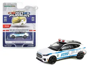 2022 Ford Mustang Mach-E GT White with Blue Stripes "NYPD (New York City Police Department)" "Hot Pursuit" Series 45 1/64 Diecast Model Car by Greenl