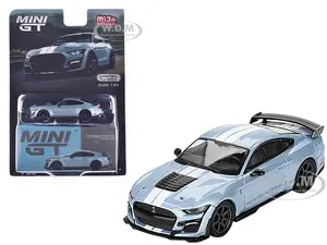 Ford Mustang Shelby GT500 "Heritage Edition" Light Blue Metallic with White Stripes Limited Edition to 6000 pieces Worldwide 1/64 Diecast Model Car b