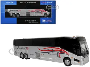 Prevost H3-45 Coach Bus "Cardinal Transportation" Silver Metallic with Graphics Limited Edition 1/87 (HO) Diecast Model by Iconic Replicas