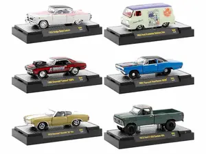 "Auto Meets" Set of 6 Cars IN DISPLAY CASES Release 80 Limited Edition 1/64 Diecast Model Cars by M2 Machines