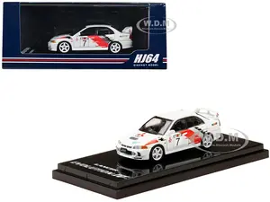 Mitsubishi Lancer GSR Evolution IV RHD (Right Hand Drive) 7 Scortia White "Groupe A Rally Graphics" 1/64 Diecast Model Car by Hobby Japan