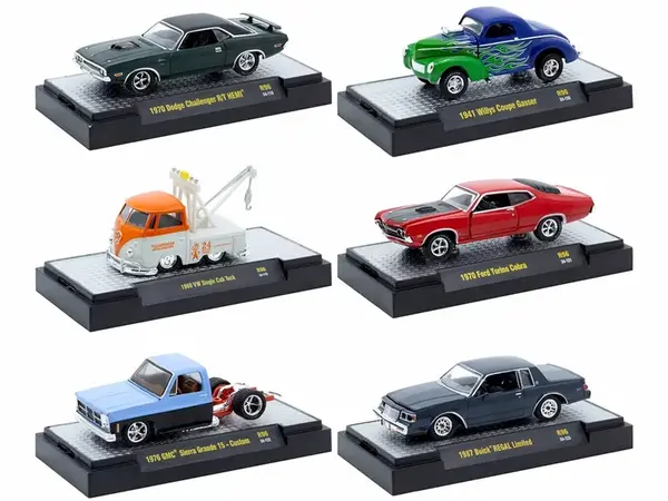 "Auto-Thentics" 6 piece Set Release 96 IN DISPLAY CASES Limited Edition 1/64 Diecast Model Cars by M2 Machines