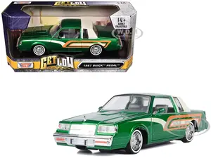 1987 Buick Regal 3.8 SFI Turbo Green Metallic and Cream with Graphics "Get Low" Series 1/24 Diecast Model Car by Motormax
