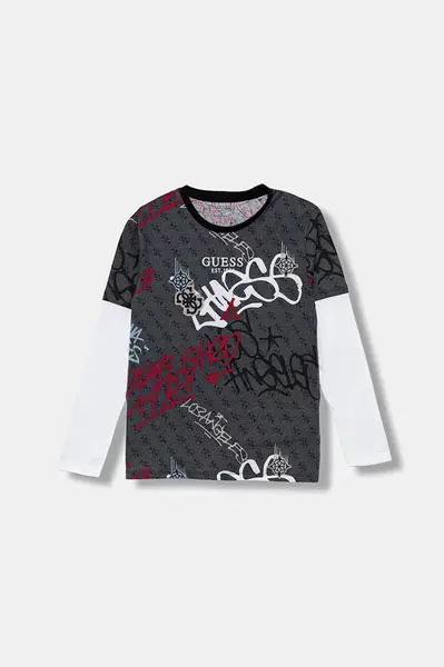 Dětské bavlněné tričko s dlouhým rukávem Guess