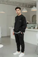 Trendyol Black Oversize/Wide Cut Text Printed Warm Sweatshirt Tracksuit