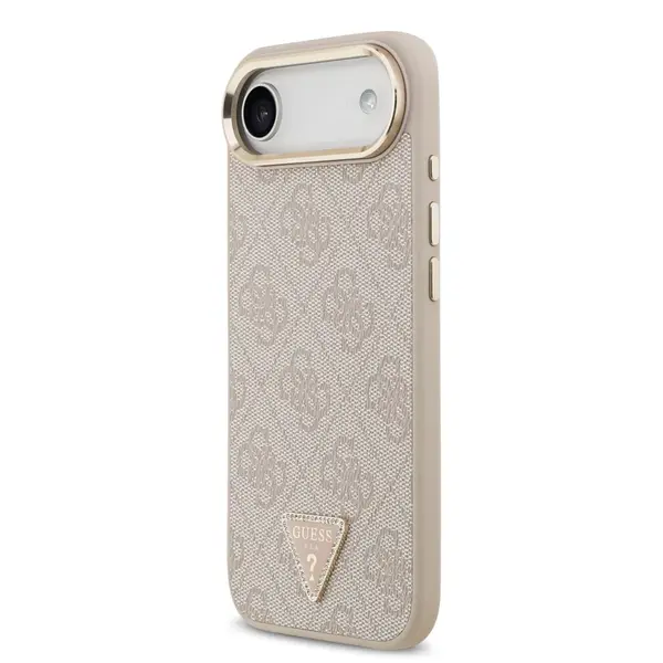 Zadní kryt Guess PU Leather 4G Strass Triangle Logo Gold Frame MagSafe pro Apple iPhone Air, růžová