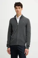 Vlněný kardigan Hackett London pánský, šedá barva, HM7000077