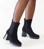 Gemre Black square-toe heeled eco-suede ankle boots Hesca