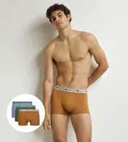 DIM COTTON STRETCH BIO BOXER 3x - Pánske boxerky z organickej bavlny 3 ks - oranžová - tmavo zelená - svetlo hnedá