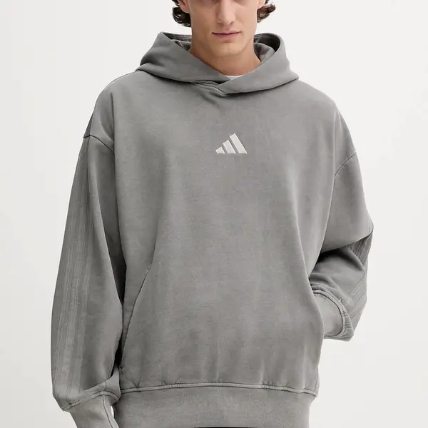 Mikina adidas ALL SZN pánská, šedá barva, s kapucí, hladká, JL6539