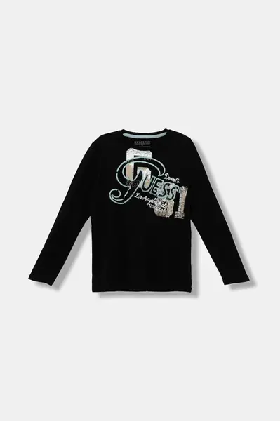 Dětské bavlněné tričko s dlouhým rukávem Guess černá barva, s potiskem, L5BI03 I3Z14