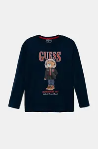 Dětské bavlněné tričko s dlouhým rukávem Guess