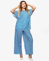 Resti Blue women's pleated patterned set - Clothing
