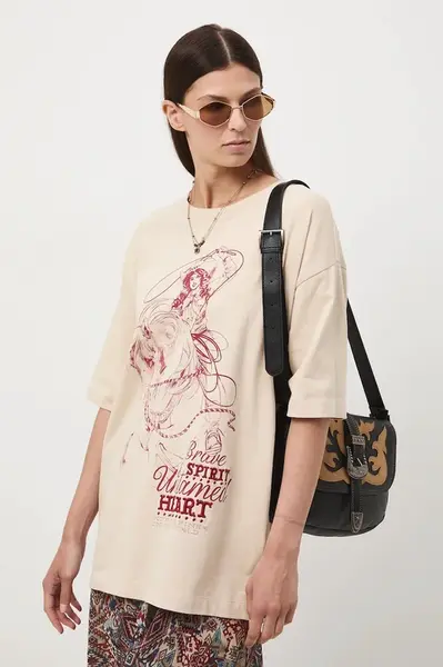 Bavlněné tričko Medicine dámské, béžová barva