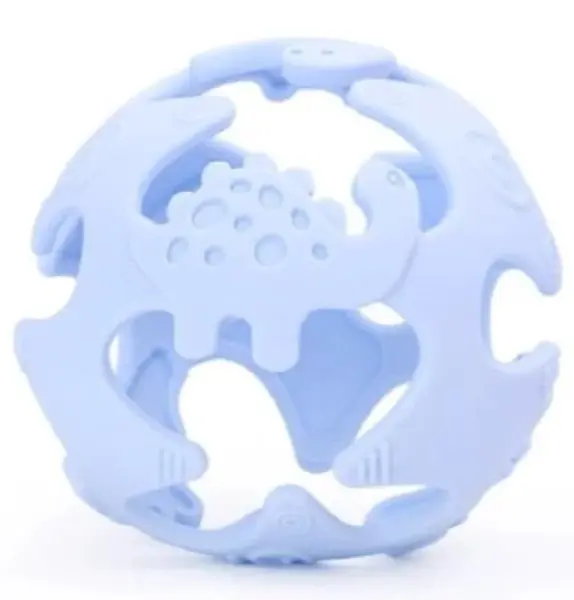 GiliGums Silikonové kousátko Míček, Dino - modré