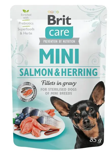 Brit Care Dog kapsička Mini Sterilised Salmon & Herring fillets 85 g | Kapsička pro psy