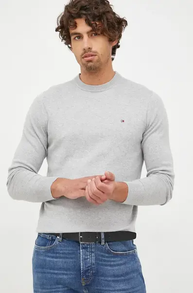 Svetr s příměsí kašmíru Tommy Hilfiger pánský, šedá barva, lehký
