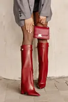 FB2 Dámské Kozačky Eko Kůže S Otočeným Svrškem Na Podpatku Bordové Avamora