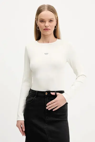 Tričko s dlouhým rukávem Guess Jeans béžová barva, W5BP01 KA0H1